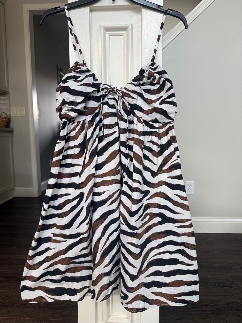 J. Crew NWT Zebra Print Babydoll Dress in Black, White & Brown Pockets 6